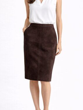 Danier Brown Suede Leather Pencil Skirt size 8 NWT